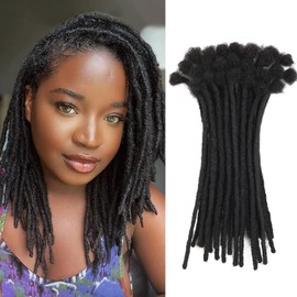 8 Inch 100 Strands Loc Extensions Human Hair 100% Handmade Permanent Dreadlock Extensions for Women Men Can Be Curled and Bleached Loc Extension with Needle(width 0.6cm natrual color)