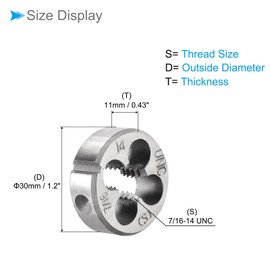 CoCud Round Thread Repair Die, 7/16-14 UNC Die 30mm OD, Alloy Tool Steel Right Hand Cylindrical Pipe Threading Tool with 4 Chip Holes - (Applications: for Threading Repairing), 2pieces