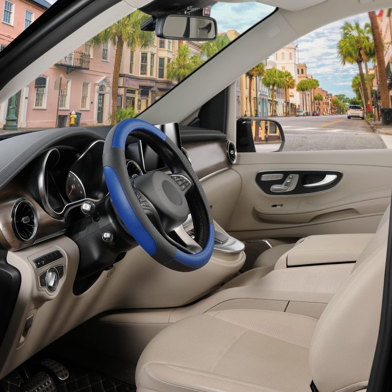 SEG Direct Black and Blue Microfiber Leather Auto Car Steering