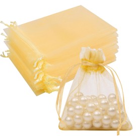 Crweety Organza Bags 3x4 Inch 50 Packs Small Mesh Gift Bags Drawstring Sachet Bags for Party Favor Wedding Baby Shower(Gold)
