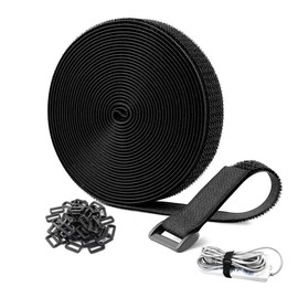 MHSKNHW Reusable Cable Ties with Adjustable Velcro Bands + 50 Buckles, Free Cut, Wire Management, Wire Organization, Cable Bands, Strong Velcro, Load Tightening Belt, Storage Tape, Black 10m x 2cm