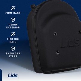 Lids Hat Travel Case – Baseball Cap Carrier for 6 Hats, Durable Black Exterior & Interior, Storage with Handle & Adjustable Shoulder Strap, Hard Hat Organizer for Travel & Closet