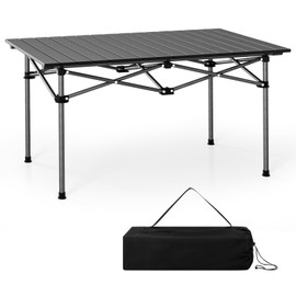 Tangkula Aluminum Folding Camping Table, Lightweight Roll-up Camp Table for 4-6 People with Large Tabletop & Carry Bag, Portable Picnic Table for Outdoor Camping, Travel, BBQ, Party