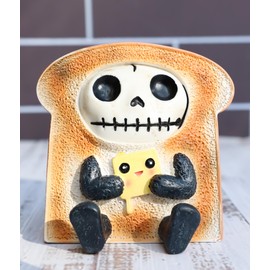 Ebros Furry Bones French Toast Bread with Swiss Cheese Slice Skeleton Figurine 3" H Furrybones Breakfast Fiesta Theme Costume Hooded Voodoo Skeletons Skulls Macabre Collectible Sculpture Decorative
