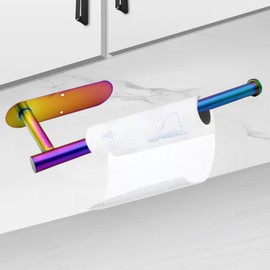 Keiwhsly Colorful Paper Towel Holder Under Cabinet, Self-Adhesive Drilling Stainless Steel Rainbow Paper Towels Rack Wall Mount for Kitchen,Bathroom, Sink (1Pcs)