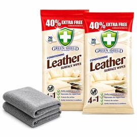 Large Leather Cleaning Wipes 140 Pack Clean, Condition & Protect Leather it Removes Dirt & Restores Shine Suitable for Car Seats, Furniture, Shoes & Bags Fresh Scent bundle 2 WinKido Microfiber Cloths