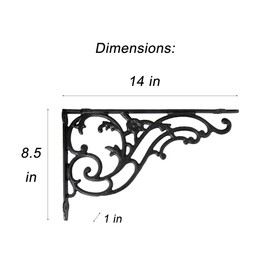 14''x8.5'' Decorative Shelf Brackets,2 Pack Cast Iron Shelf Supply,14 Inch Large Antique Black Corbesl,Screws Anchors Included