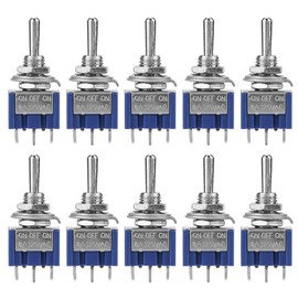 10Pcs Momentary Rocker Toggle, Industrial Switches Toggle Switches Switch 3-Position 3-Pin ON-OFF-ON 6A 125VAC DPDT Flick Metal Waterproof Cap Knob