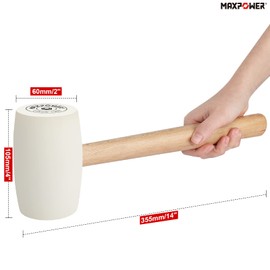 Rubber Mallet 24Oz (680g), MAXPOWER Soft Rubber Hammer Tile Mallet with Hickory Handle and Soft Face for Installation Marble Tile, White