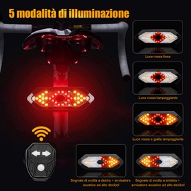 Fanale posteriore della bicicletta con segnali di svolta, fanale posteriore della bicicletta con telecomando senza fili, USB ricaricabile 5 modalità impermeabile fanale posteriore del ciclismo