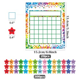 ​​20Pcs Reward Chart, Sticker Chart, Behaviour Charts for Children, Reward Charts Behaviour with 300 Pieces Star Stickers Reward Sticker Charts Motivate Responsibility and Good Behavior