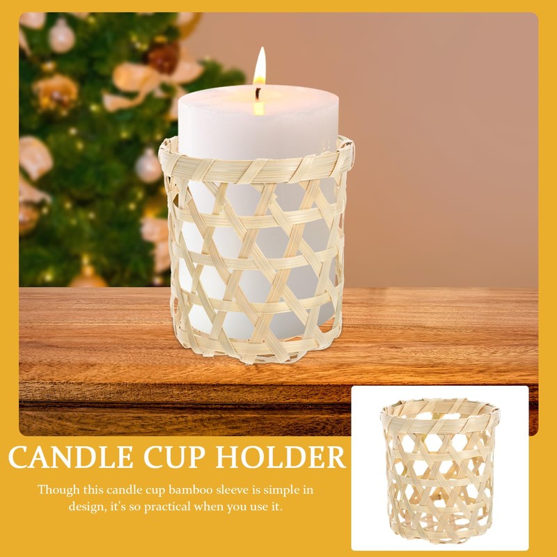 Luxshiny 4 Pcs Wicker Woven Tea Light Candle Holder Decorative
