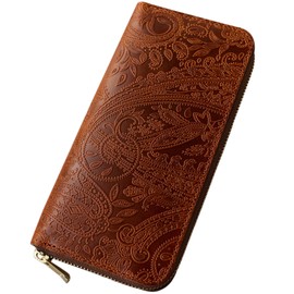 VINCENT CRAFTED WEB Exclusive Tochigi Leather Wallet, Paisley, Round Zipper, Long Wallet, Women's, Men's, Passbook, Large Capacity, Genuine Leather, Leather Wallet, 02/paisley oak