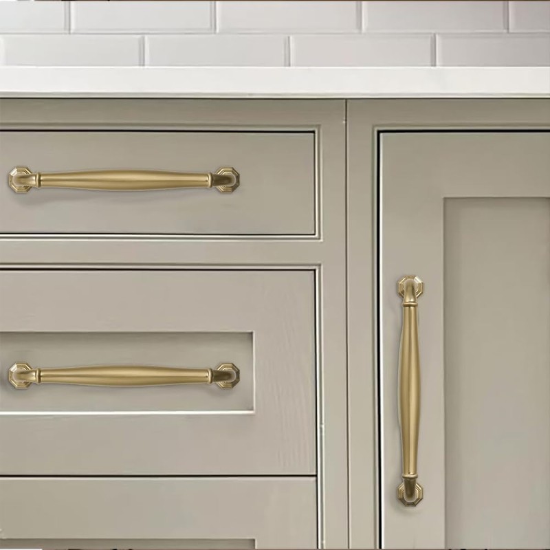 khtumeware 10 Pack 8 Inch(203mm) Brushed Brass Cabinet Pulls Warm