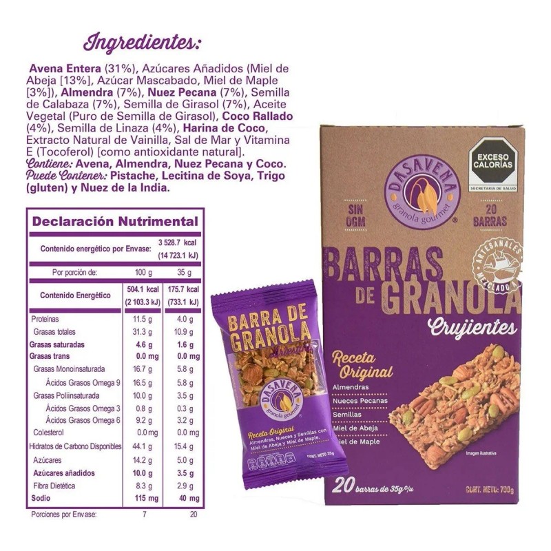 Barras De Granola Artesanales Dasavena 20 Piezas Riquisimas!