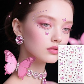 Butterfly Face Gems for Girls – 150PCS +Summer Glitter Face Jewels, Self-Adhesive Rhinestones for Eyes, Cheeks, Body Nail– Festival, Rave, Cosplay, Birthday Party, Makeup Decoration (Pink)
