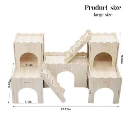 Large Wooden Hamster House Castle with Double Decker,Wooden Houses,Dwarf Hamster Habitat Hideout with Climbing Ladder,Large Guinea Pig Castle Detachable Hideouts(c)