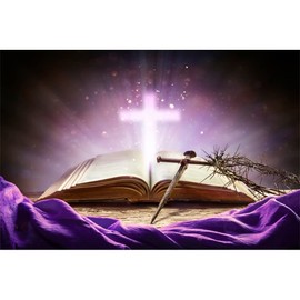 Generic 5x3ft Holy Bible Crucifix Photography Background Christian Cross Church Backdrop Crown of Thorns Purple Holy Light Easter Religious Banner Church Event Party Decoration Photo Booth Props