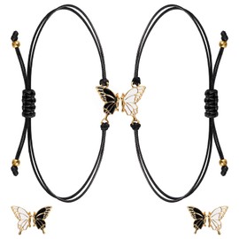 Fentar 2Pcs Friendship Bracelets, Best Friend Bracelet with Butterfly Pendant, Cute Matching Bracelets Adjustable Length, Long Distance Bracelets Birthday Gift for Friends Sisters Couples