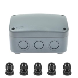 Outdoor Junction Box Waterproof, SuperInk Electrical Box, Weatherproof with Reserved Holes, 1PK IP66 Waterproof PVC/ABS Dustproof,4.9x3.3x2.3In(125x86x62MM),with 5PK 20mm Cable Glands Grey(1 Set)