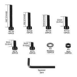 361 Pcs Hex Bolts, M3 Cylinder Screws Hex Socket Screws and Nuts and Washers Assortment Set, Metric Hexagon Head Bicycle Threaded Screws Nuts Washers