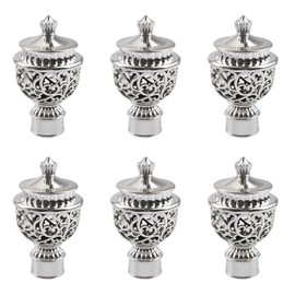 UFURMATE Curtain Finials, 6Pcs Curtain Rod Caps Vintage Drapery Pole Decorative Ends Plastic Curtains Pole End Stops, Fits Dia. 28mm Rods for Home Window Decor (Silver Hollow Lantern)