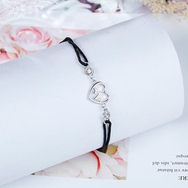 VANSZA Women's Bracelet, Bracelet 925 Sterling Silver Sparkling Cubic Zirconia Stones Bracelet Cord, Bracelets for Women, Girls, Nylon Sterling Silver, Cubic Zirconia