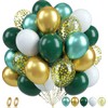 60Pcs/Pack Olive Green Gold Latex Balloons Set, Green White Birthday