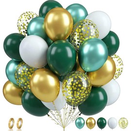 60Pcs/Pack Olive Green Gold Latex Balloons Set, Green White Birthday Decoration, Metallic Gold Confetti Balloons for Birthday Wedding Party Decor (Gold Green)