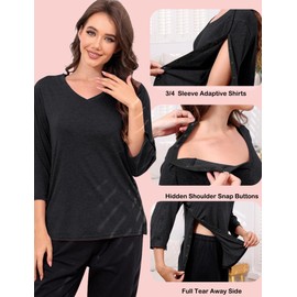 Tfovorlein Women Chemo Shirts Snap Rotator Cuff Rehab Clothing Shoulder Therapy Button Port Access Clothes Heart Therapy Disabled Shirt Black S