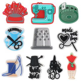mortd 10 PCS Sewing Tailor Shoe Decor Charms, Sewing Machine Needle Thread Charms for Shoe Wristband Decor, PVC Shoe Charm Accessories for Party Favors Birthday Gifts