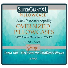 SuperGiantXL Pillowcase Extra Wide Pillowcases, 25” inches Wide! Designed to fit Even The Biggest Pillows. 600 Thread Count, Wrinkle Free Microfiber. King Grey 2-Pack