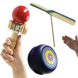 Nostalgia Toy Set, Hand Play, Kendama, Wooden Yo-yo, Bamboo Dragonfly, Folk Craft Toy Set, Folk Art, Educational Toys, Old Toys (Kendama, Wooden Yo-Yo, Bamboo Dragonfly)