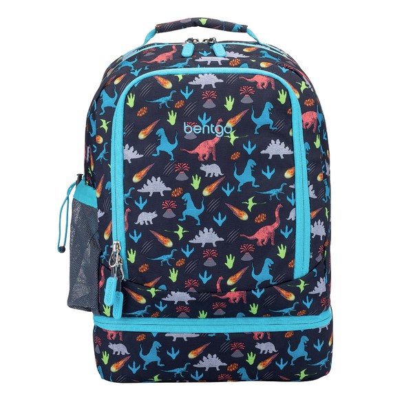 Bentgo® Kids Prints 2-in-1 Backpack & Insulated Lunch Bag - Durable, Lightweight, Colorful Prints for Girls & Boys, Water-Resistant Fabric, Padded Straps & Back, Large Compartments (Dinosaur)