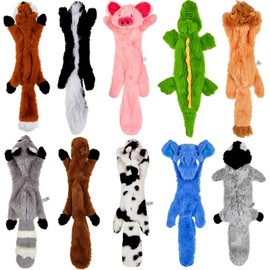 Syhood 10 Pack Dog Squeaky Toys No Stuffing Plush Chew Toy Animals Crinkle Dog Squeaky Toys Durable Stuffingless Puppy Teething Chew Toy with Squirrel Raccoon Skunk for Small Medium Large Breed Chewer