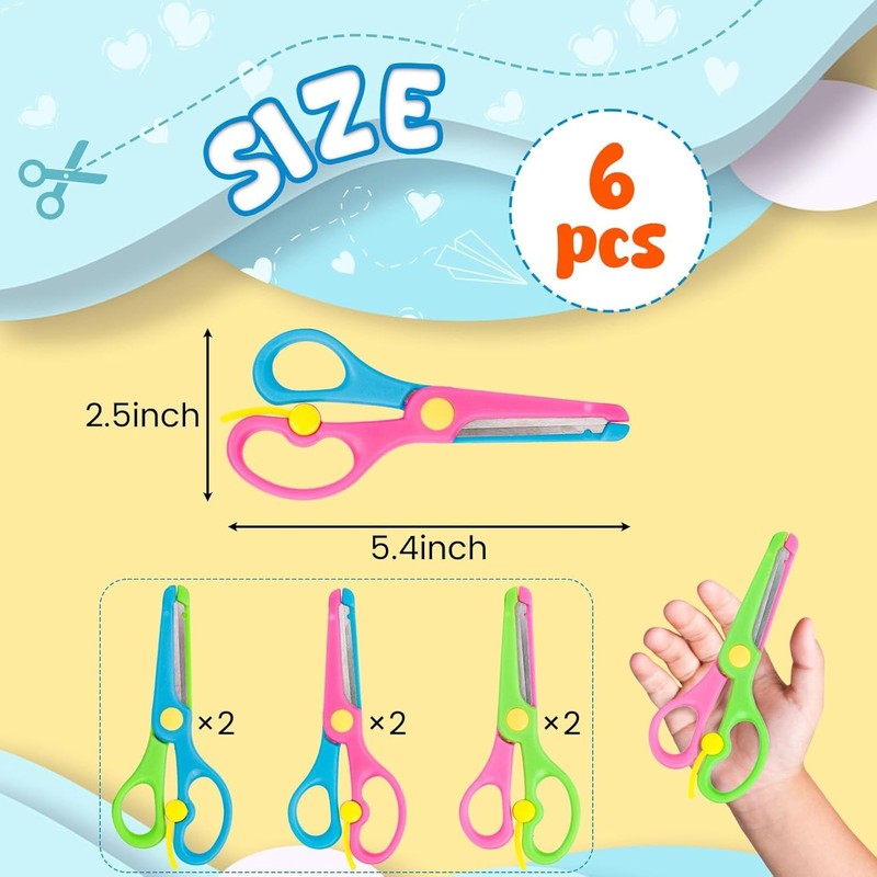 LOVESTOWN Kids Safety Scissors - 6 PCS Blunt Tip School