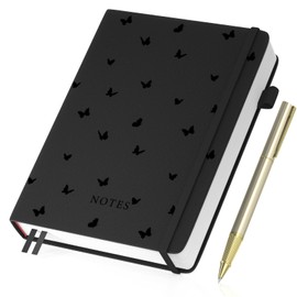 Umriox Notebook A5 Lined, Hardcover Diary for Adults with 365 Pages 100 gsm Thick Diary, College Ruled Journal Notebook for Women Men Writing School Office, 14.5 x 21 cm, Black
