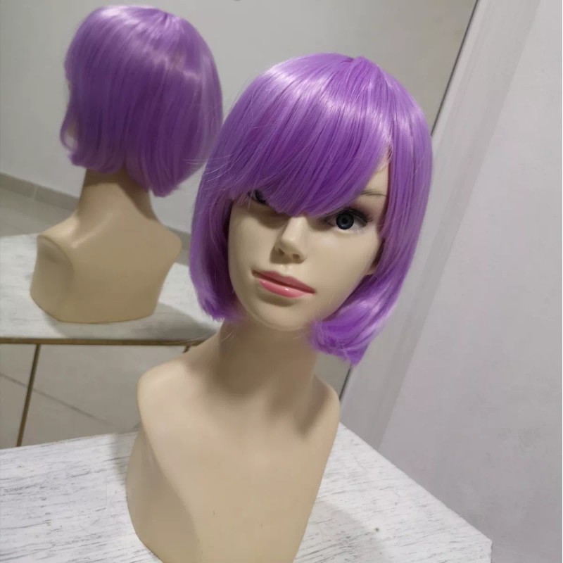 Lymalimoon Peluca Morado Claro Lila Corta Cabello Liso Y Fleco