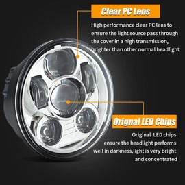 Lusgwufad 5-3/4 5.75 inch LED Motorcycle Headlight for Harley Davidson 883 Sportster Iron Dyna Street Bob Headlamp (Silver)