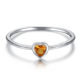 Simple Heart Birthstone Ring for Women 925 Sterling Silver Stackable Promise Ring with Colorful Cubic Zirconia Minimalist Jewelry Gift (November, 9)
