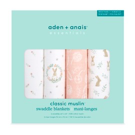 aden + anais blushing bunnies Swaddle Blanket - Pack of 4| Large 100% Muslin Cotton Snug Wrap Set for Baby Girls | bunny, pink, flowers print designs Newborn & Infant Sleep Essentials, 112 x 112 cm