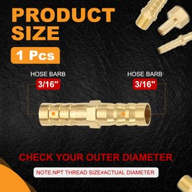HARFINGTON 1pcs 3/16" to 3/16" Brass Hose Barb Fitting Metals Splicer Mender