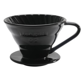 Mongdio V60 Ceramic Pour Over Coffee Dripper, Reusable Porcelain Portable Pour Over Coffee Maker, Slow Brewing Accessories with 1 Holes for Home - Size 02 Black