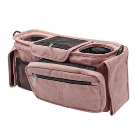 NUZAMAS Universal Stroller Organizer Non Slip Straps Stroller Caddy With Insulated Cup Holder Detachable Phone Bag and Shoulder Strap Stroller Bag Caddy Organizer Pink