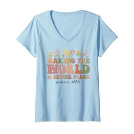 Womens Happy Birthday Making The World A Better Place Since 1985 V-Neck T-Shirt