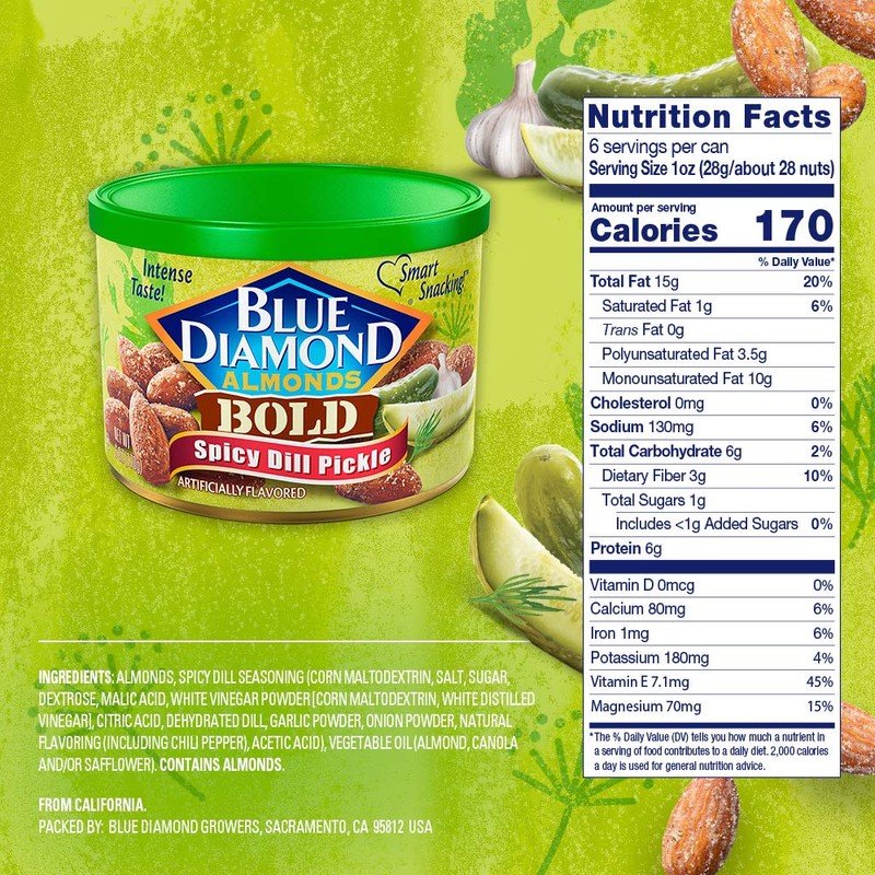 Blue Diamond Almonds Spicy Dill Pickle Flavored Snack Nuts, 6