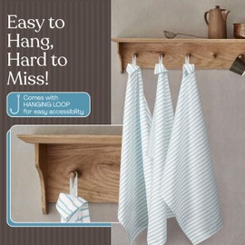 HEIRLOOM COMFORT Turquiose Blue Stripe Kitchen Towels, 5 Pack, 100% Cotton, Super Absorbent and Quick Dry, Classic Striped Towel Set, Durable Dish Cloths for Kitchen Use, Cleaning & Drying Dishes