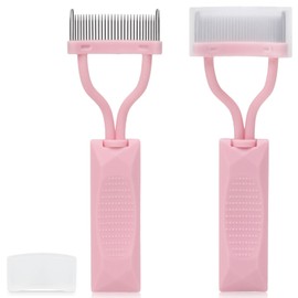 2PCS Arc-Shaped Pink Eyelash Comb – Lash Definer Mascara Separator Tool with Protective Cover