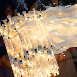 50 PCS Wedding Wands with Ribbons & Bells, Romantic Sparkle with Three Light Modes, Light up Wands for Wedding Send off, New Year, Birthday Party, Parties, and Celebrations