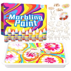 BLISSIQUEE Marbling Paint for Children, Wooden Craft Sets Bracelets Craft Set Children from 6 Years Gift Girls 4-12 Water Marbling Paint Creativity Toy Crafts (12 Colours)